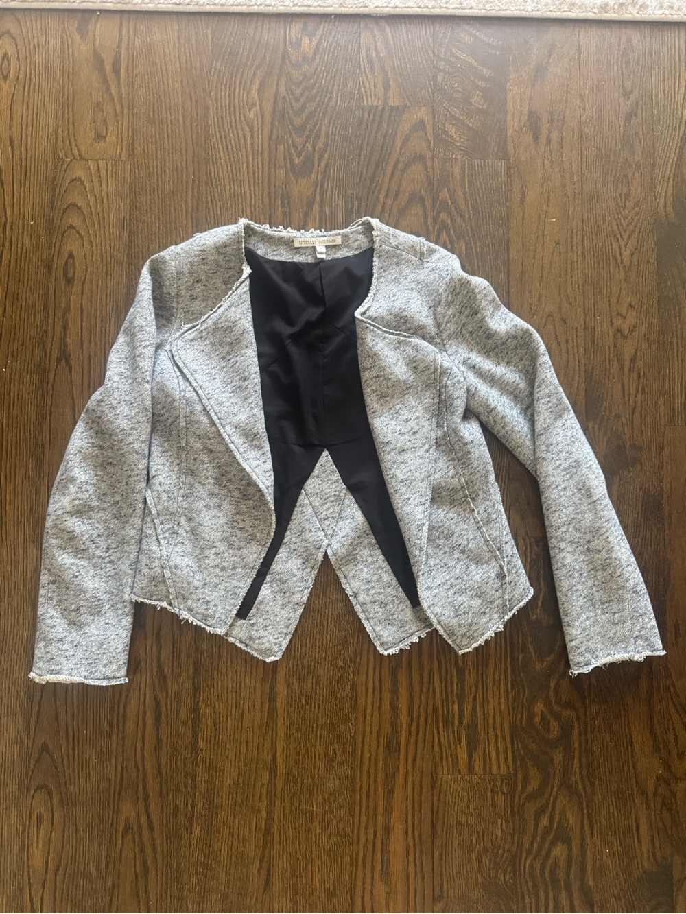 INTERMIX Gray Frayed-Edge Open Front Blazer